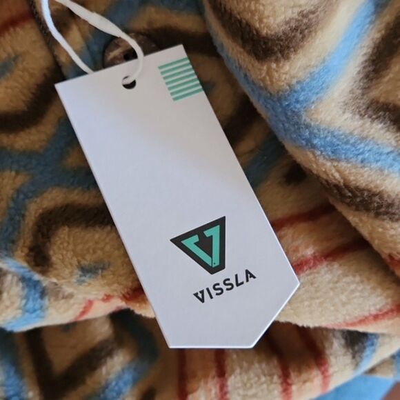 NWT Vissla Men's Descanso Eco Hooded Popover Fleece, Tan Geometric, Size XL - Picture 7 of 10